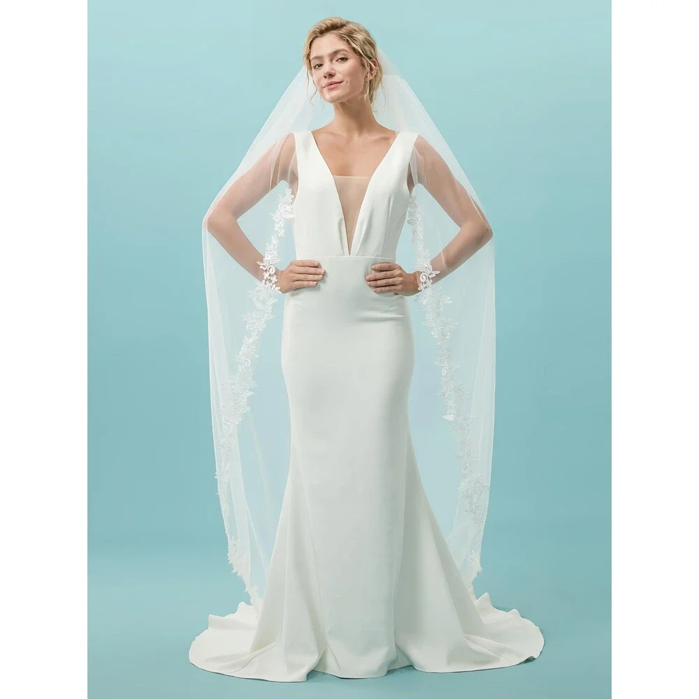 AierHuiOi Bridal Veil 1 Tier Lace White Wedding Veil With Metal Comb veils for